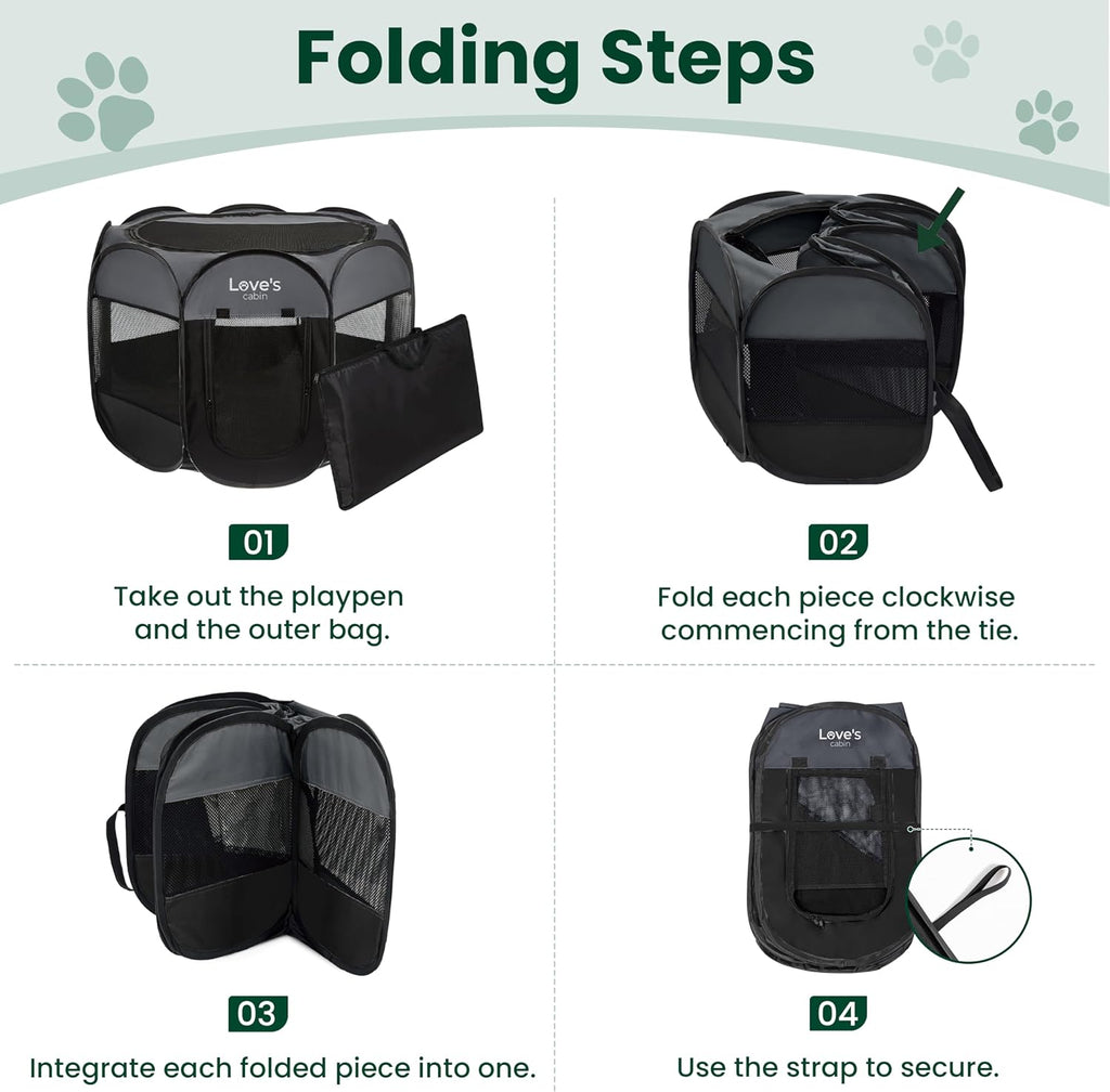 Pet Puppy Dog Playpen, Small Dog Tent Crates Cage Indoor/Outdoor, Portable Playpen for Cat, Foldable Pop up Dog Kennel Playpen with Carring Case, Removable Zipper Top, Dark Grey