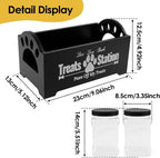 Dog Treat Container,Wooden Dog Biscuit Organiser with 2 Plastic Jars,Pet Treat Station for Dog and Cat,Storage Canister for Pet Owners and Lovers (Black)