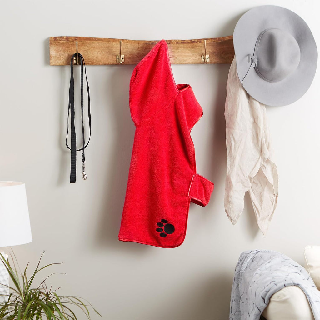 Pet Robe Collection Embroidered Absorbent Microfiber Bath Robe with Adjustable Closure, for Dogs & Cats, Large, Red