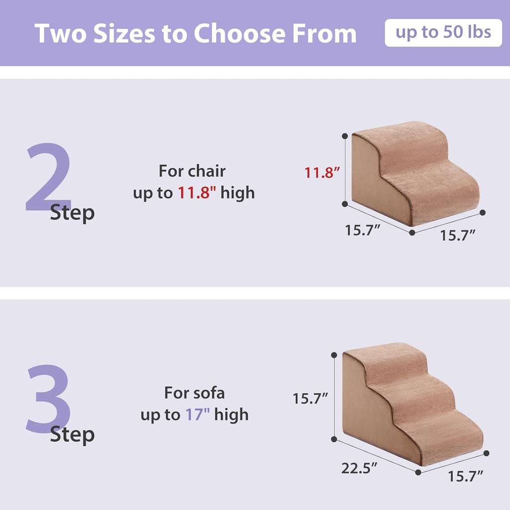 Dog Stairs for Small Dogs, 2-Steps Dog Ramp for Couch, Pet Stairs with Highly Supportive Foam and Non-Slip Bottom, Pet Steps for Cat & Doggie (High 11.8 Inch)