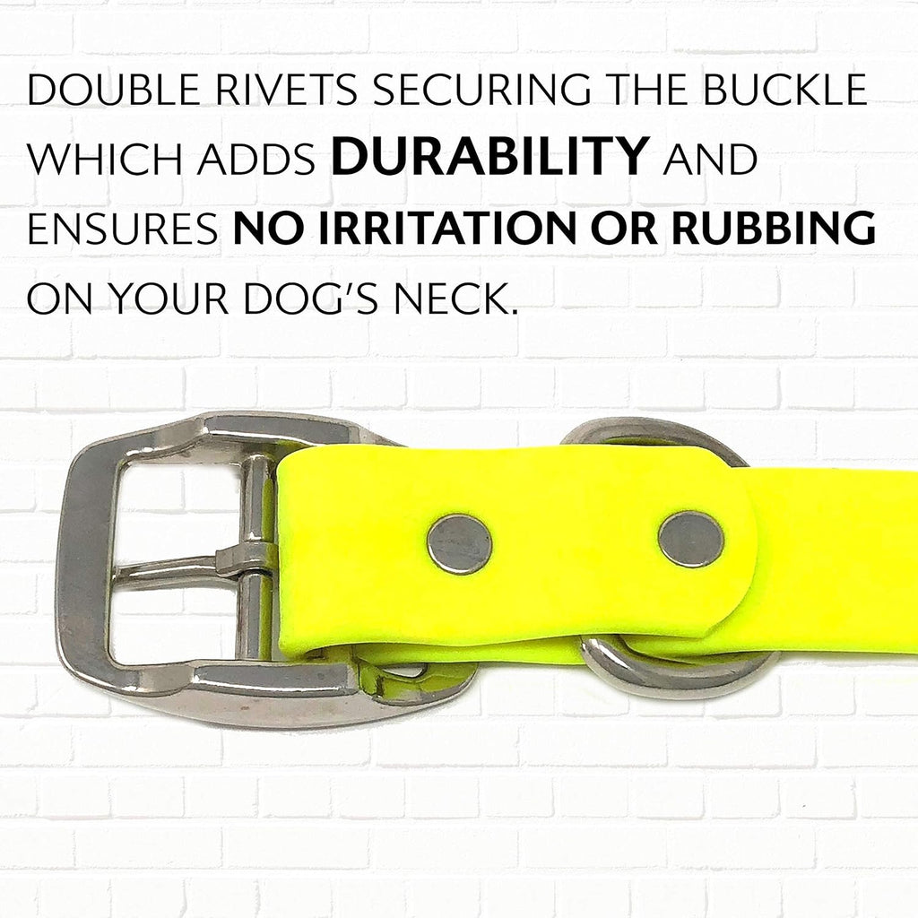 Waterproof Dog Collar, Nickel Double, Large Yellow