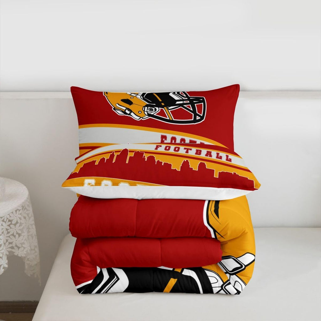 Football Comforter Set Full Football Fans Bedding for Kids Football City Bedding Comforter Sets Red Yellow Rugby Competition Room Decor Sports Ball Game Duvet Insert
