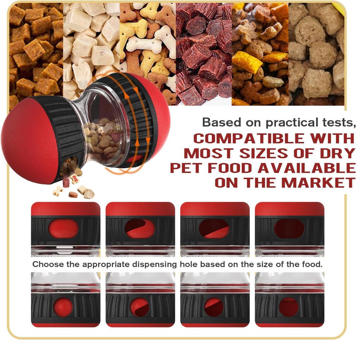 Dog Puzzle Toy Treat Dispenser Ball, Adjustable Rolling Dog Enrichment Toy & Slow Feeder for Medium Large Dogs, Mental Stimulation Toy to Keep Dogs Busy, L Red