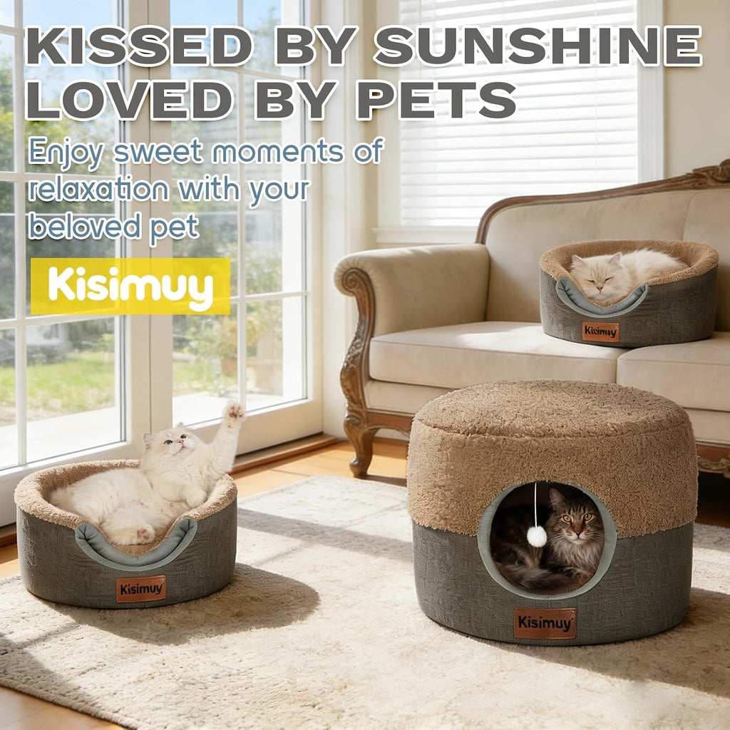 2-In-1 Cat Bed Cave, Cozy Covered Cat Beds for Indoor Cats,Pet Bed