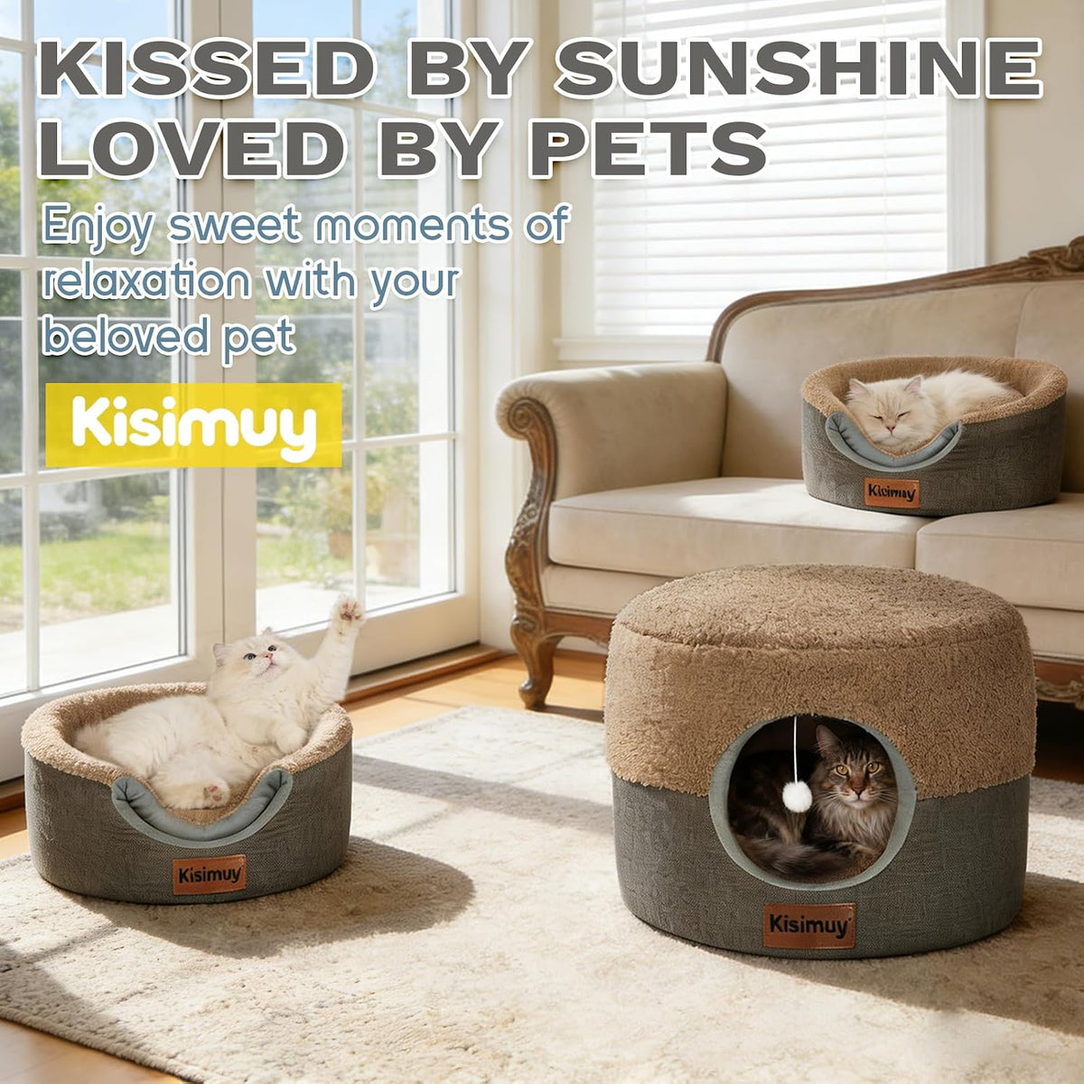 2-In-1 Cat Bed Cave, Cozy Covered Cat Beds for Indoor Cats,Pet Bed