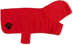 Pet Robe Collection Embroidered Absorbent Microfiber Bath Robe with Adjustable Closure, for Dogs & Cats, Large, Red