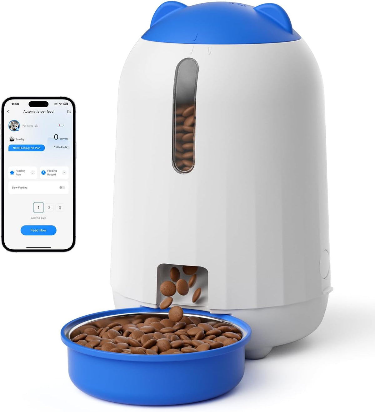 Automatic Cat Feeder with App, 2.4G Wifi Cat Food Dispenser, 3L Timed Cat Feeders for Dry Food, 10 Meals/Day, 6 Portions/Meal, Dual Power Supply Smart Pet Feeder for Cat, Blue