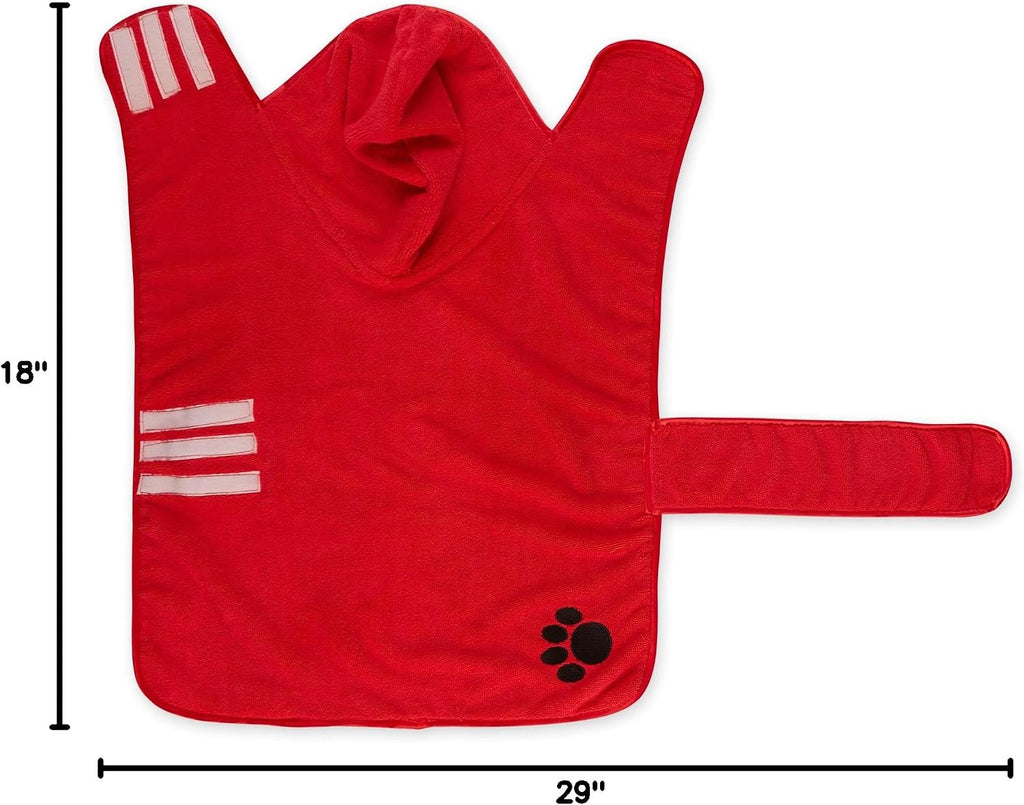 Pet Robe Collection Embroidered Absorbent Microfiber Bath Robe with Adjustable Closure, for Dogs & Cats, Large, Red