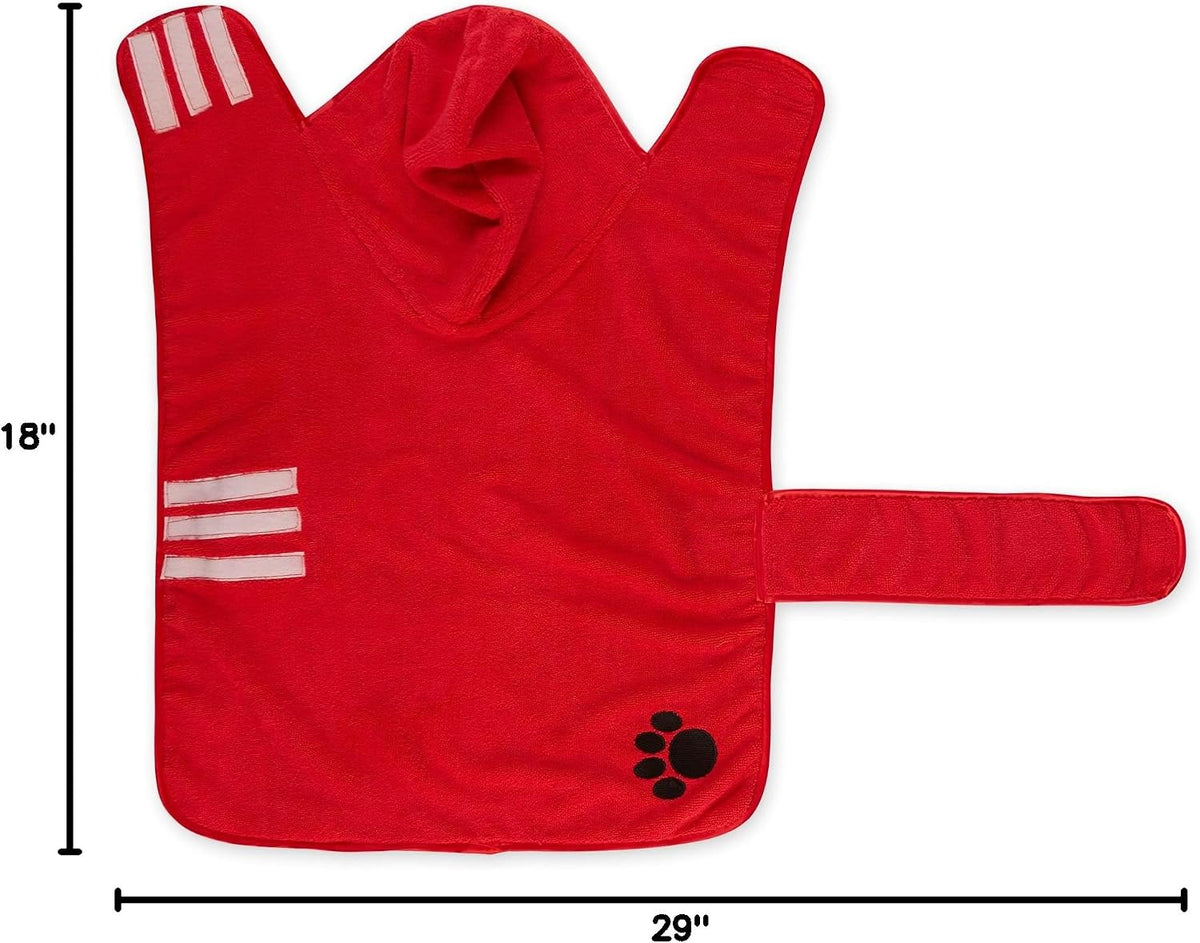 Pet Robe Collection Embroidered Absorbent Microfiber Bath Robe with Adjustable Closure, for Dogs & Cats, Large, Red