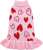 Valentines Dog Sweater Dress, Turtleneck Pullover Heart Outfit