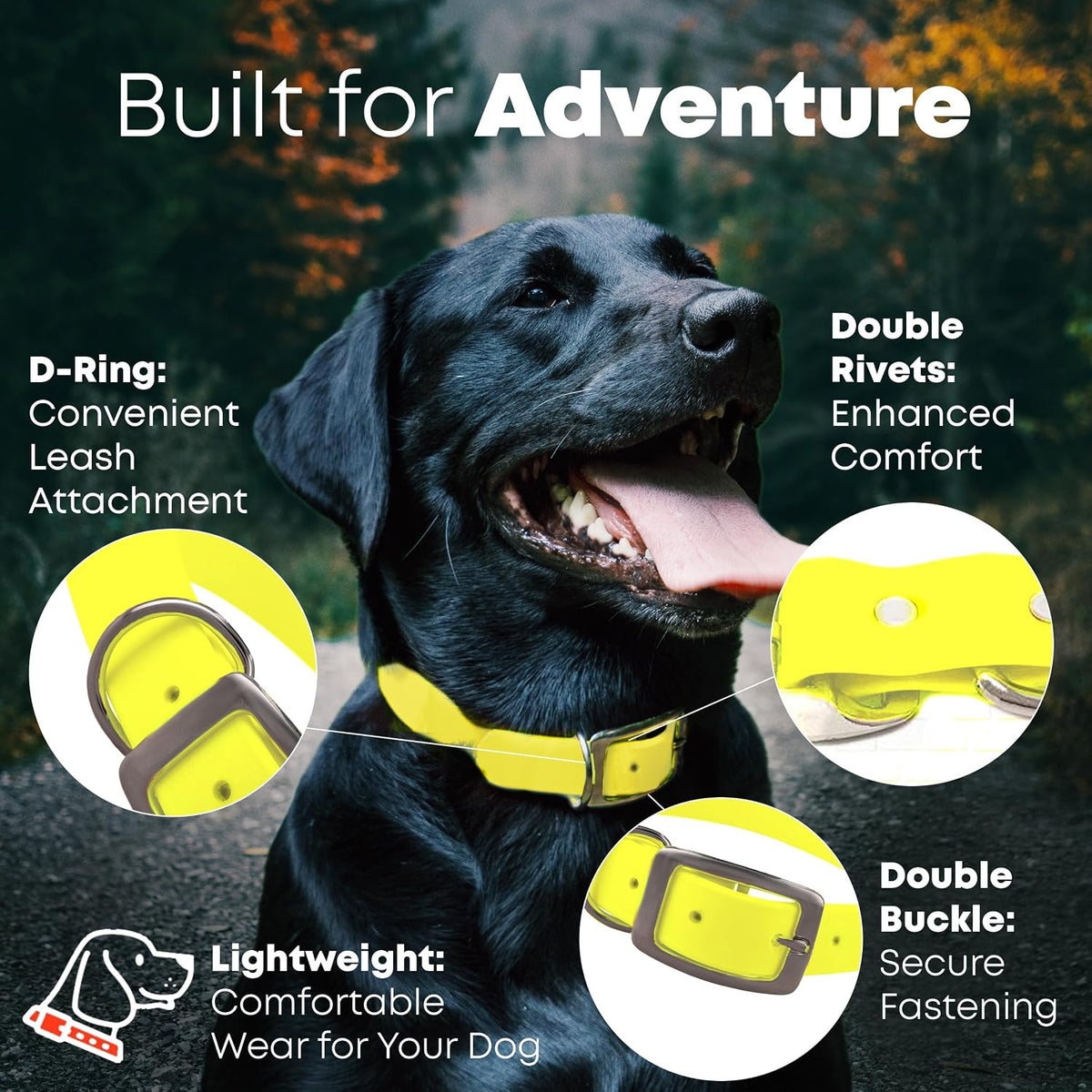 Waterproof Dog Collar, Nickel Double, Large Yellow