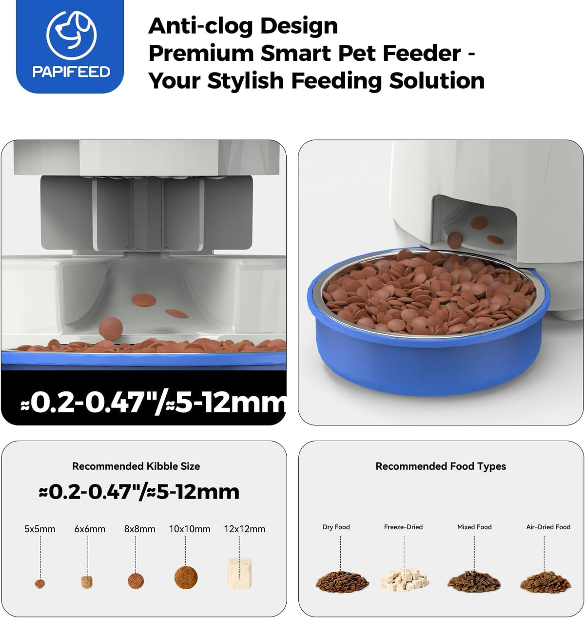 Automatic Cat Feeder with App, 2.4G Wifi Cat Food Dispenser, 3L Timed Cat Feeders for Dry Food, 10 Meals/Day, 6 Portions/Meal, Dual Power Supply Smart Pet Feeder for Cat, Blue