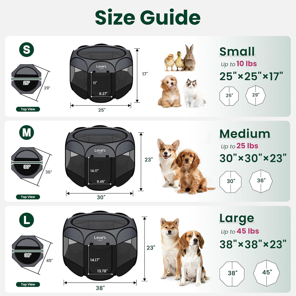 Pet Puppy Dog Playpen, Small Dog Tent Crates Cage Indoor/Outdoor, Portable Playpen for Cat, Foldable Pop up Dog Kennel Playpen with Carring Case, Removable Zipper Top, Dark Grey