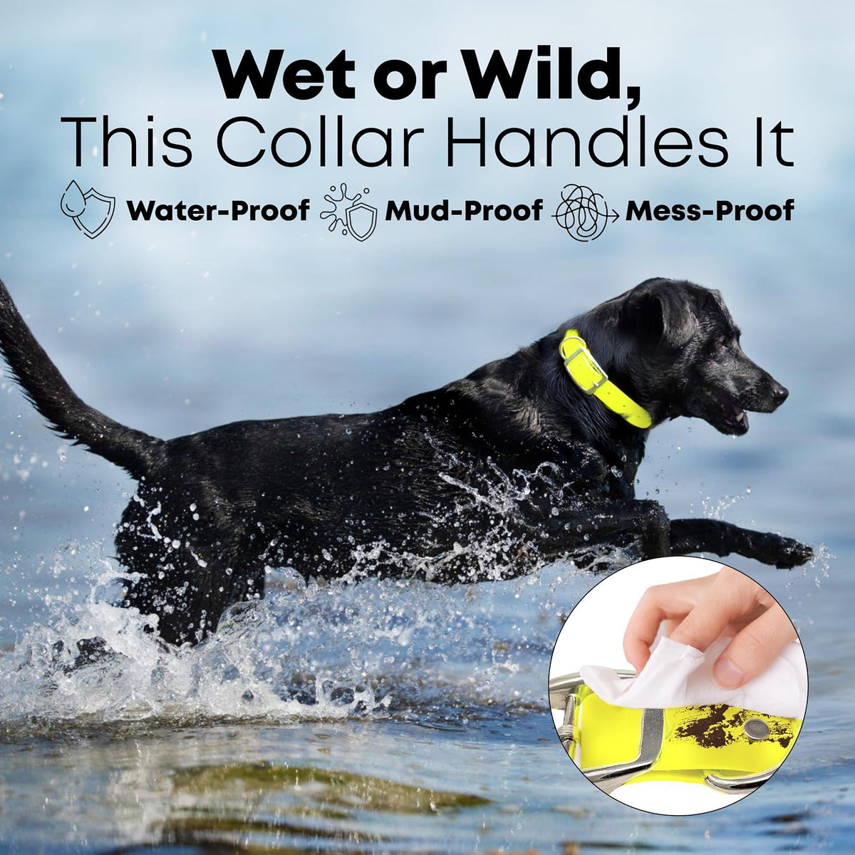 Waterproof Dog Collar, Nickel Double, Large Yellow
