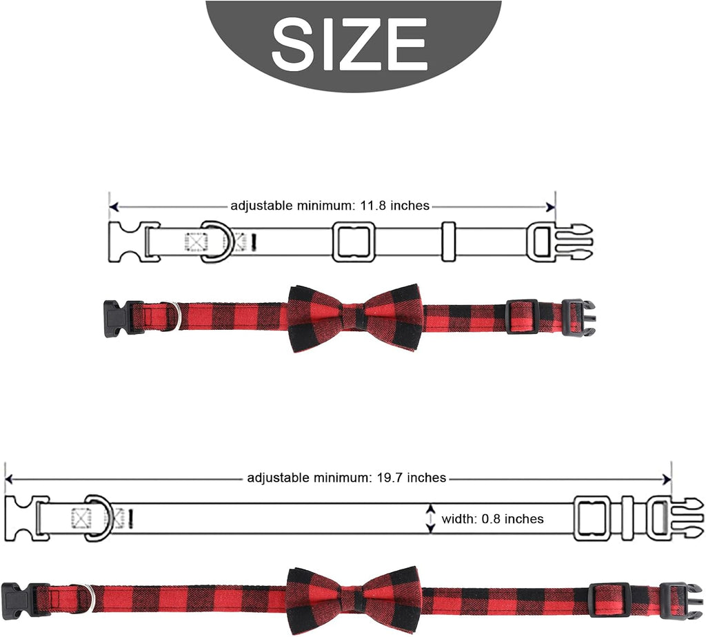 6Pcs Christmas Pet Costume Accessories Kit White Red Black Buffalo Check Plaids Dog Bandana Christmas Hat Adjustable Bow Tie Collar Pet Triangle Bib Kerchief Dog Scarf for Cat Puppy Dog, M