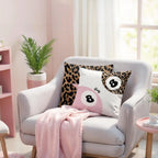 18X18 in Durable Linen Animals Printed Fabric Cushion Covers (2-Piece Set) - Stain Resistant Pink Cheetah Print & Lucky 8-Ball Design, Preppy Blend Sweet Look, Girls’ Bedroom Accent Gift for Cheetah Lovers