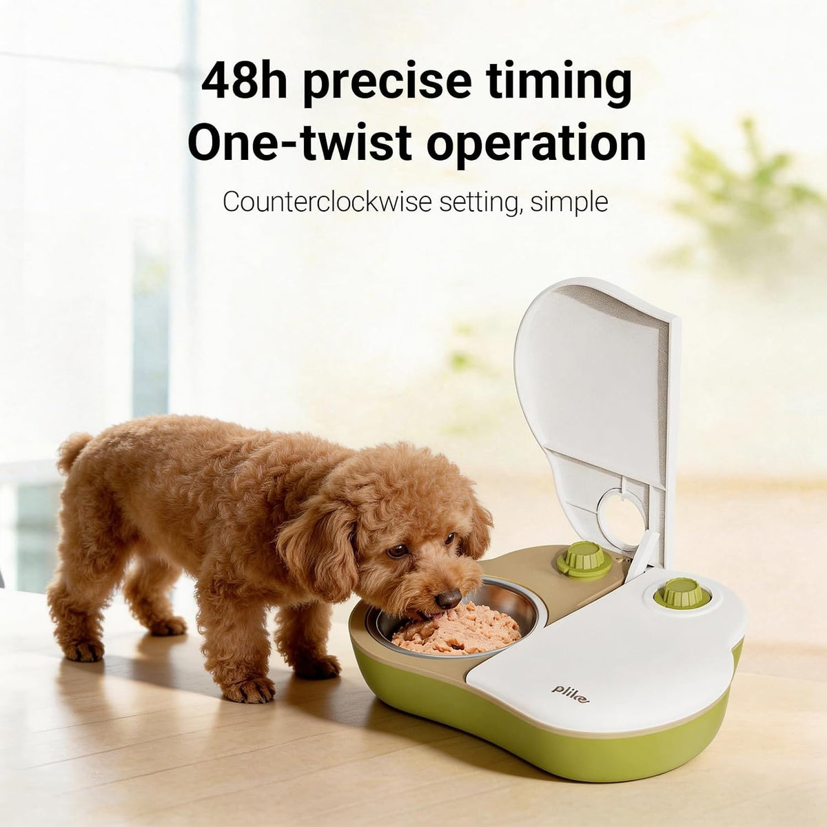2-Meal Automatic Wet Food Feeder with Ice Packs,48H Timer, Cats & Small Dogs, Battery Operated, Dual Trays