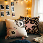 18X18 in Durable Linen Animals Printed Fabric Cushion Covers (2-Piece Set) - Stain Resistant Pink Cheetah Print & Lucky 8-Ball Design, Preppy Blend Sweet Look, Girls’ Bedroom Accent Gift for Cheetah Lovers