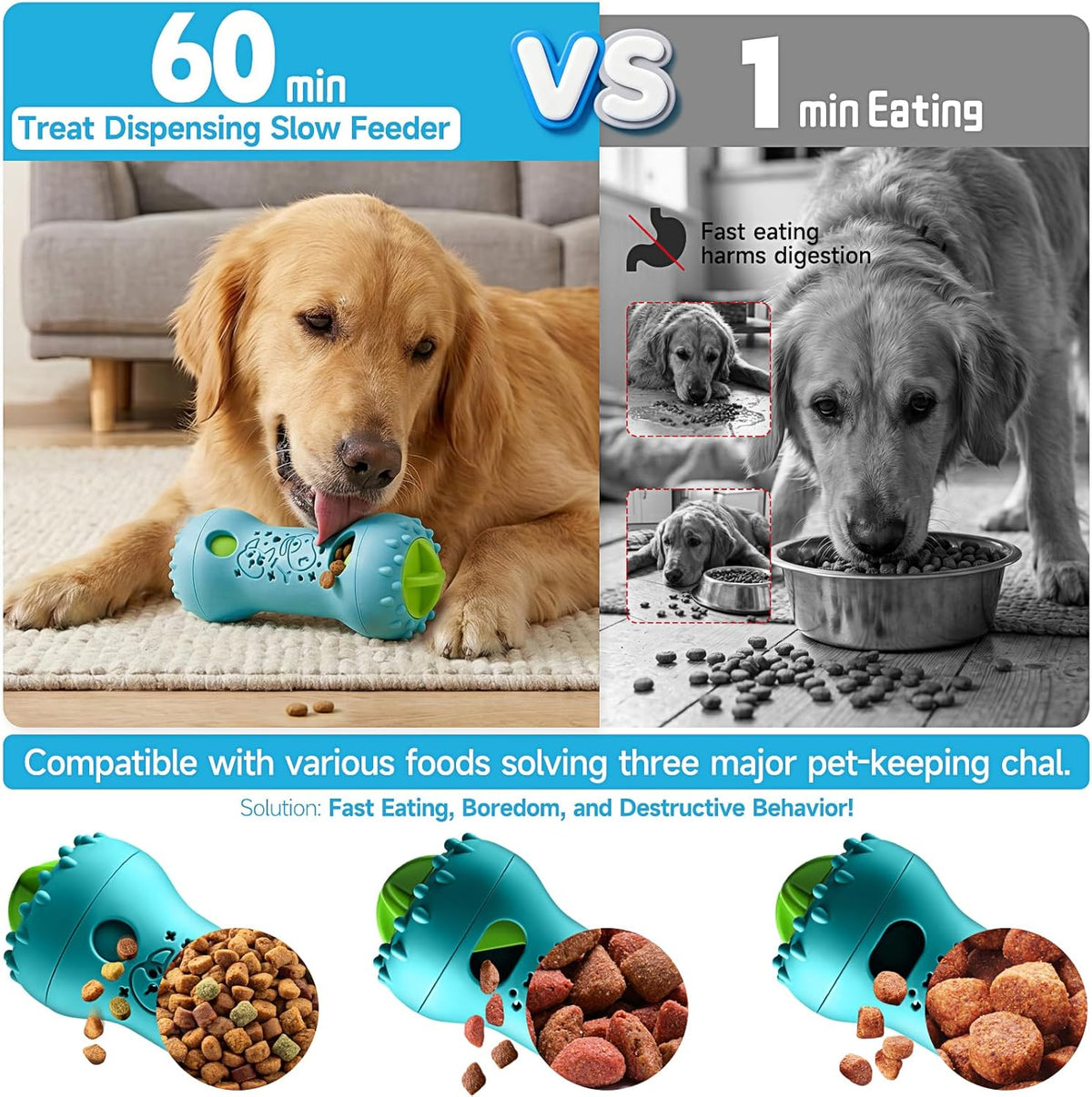 2 Pack Dog Puzzle Toys, Adjustable Treat Dispensing Slow Feeder Toy, Interactive Dog Enrichment Toy for Brain Stimulation and Boredom Relief