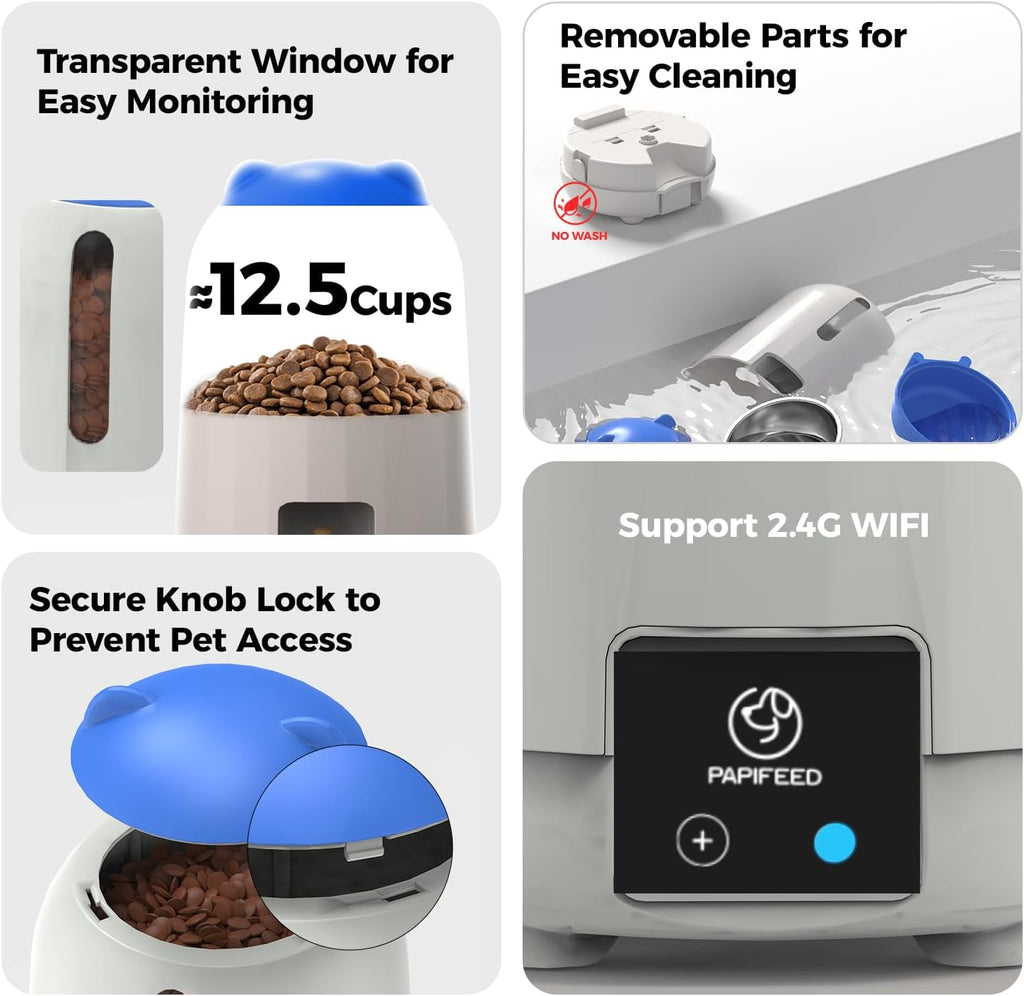 Automatic Cat Feeder with App, 2.4G Wifi Cat Food Dispenser, 3L Timed Cat Feeders for Dry Food, 10 Meals/Day, 6 Portions/Meal, Dual Power Supply Smart Pet Feeder for Cat, Blue
