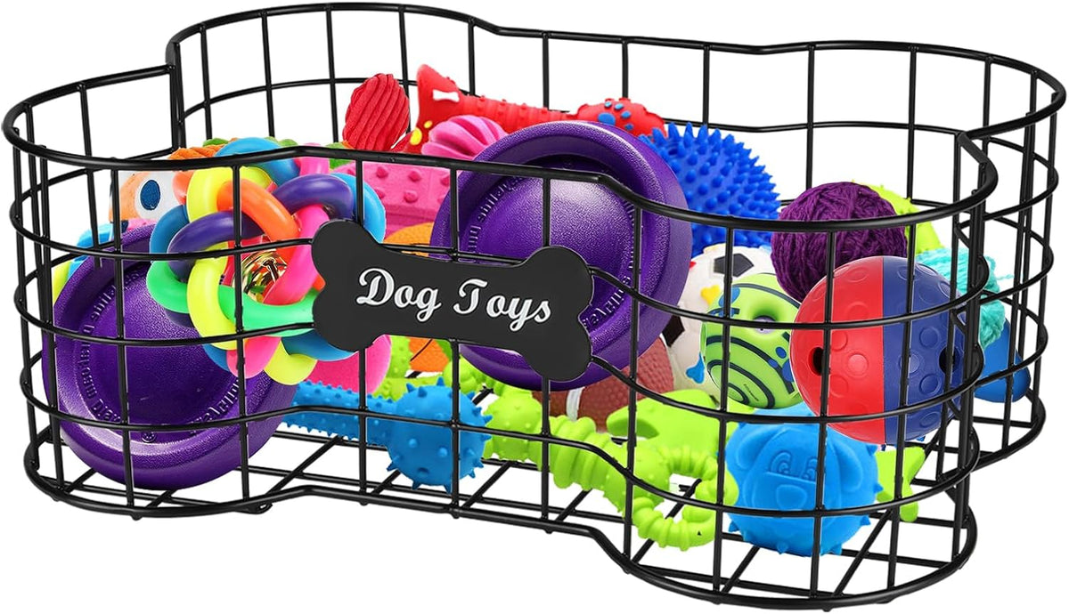 Dog Toy Basket, Bone Shaped, Black, Metal, Organizer, Storage, Pet Accessories