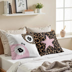 18X18 in Durable Linen Animals Printed Fabric Cushion Covers (2-Piece Set) - Stain Resistant Pink Cheetah Print & Lucky 8-Ball Design, Preppy Blend Sweet Look, Girls’ Bedroom Accent Gift for Cheetah Lovers