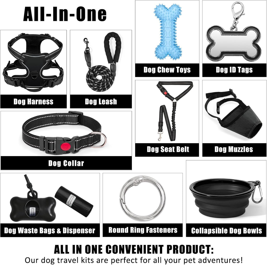 Dog Harness Collar and Leash Set - Dog Halter Harnesses Fits Small Medium Dogs (Black-M)