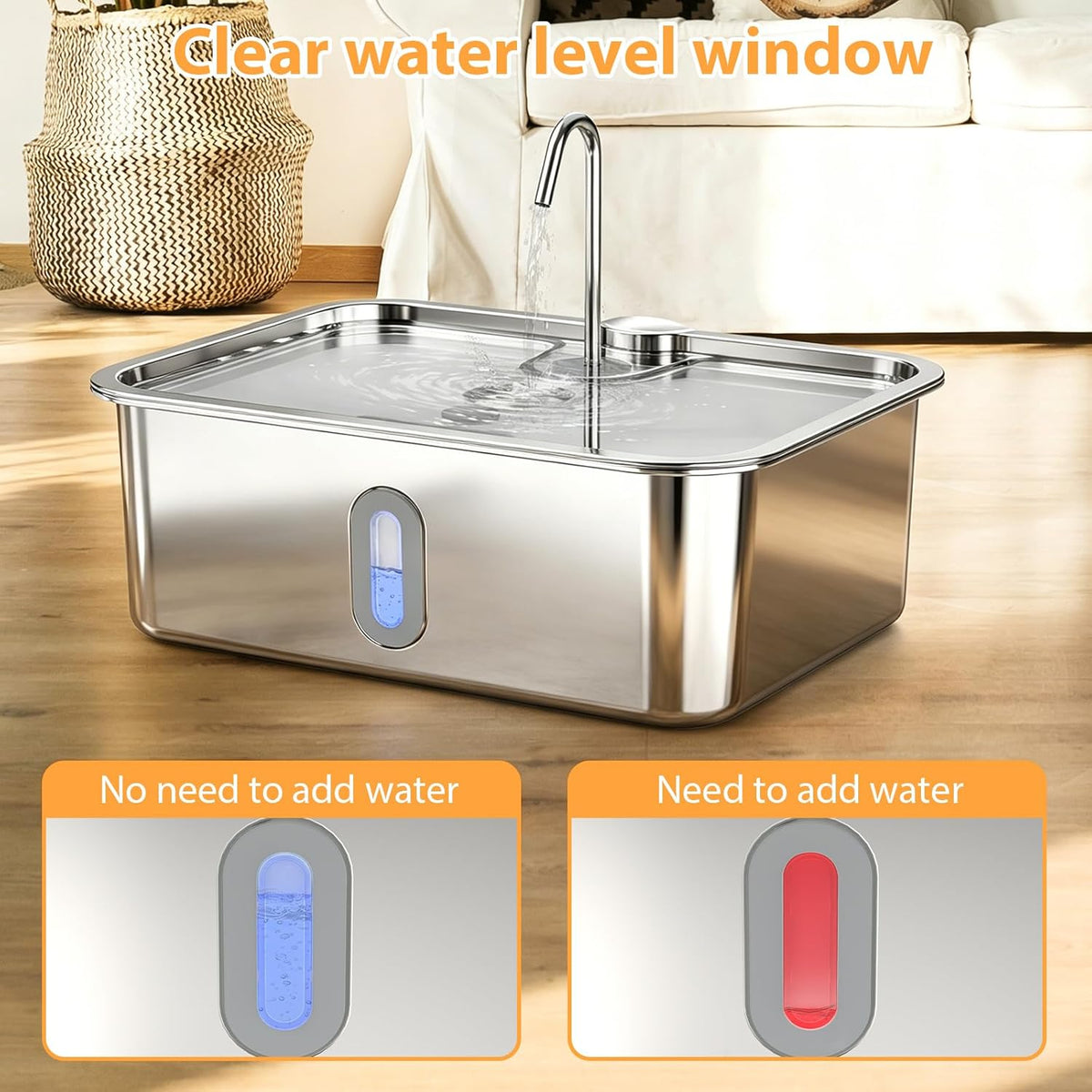 15L/4Gal Stainless Steel Dog Water Fountion Pet Fountain,1Set Filter