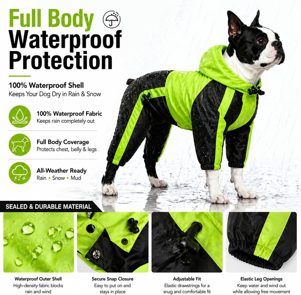 Pet Apparel Large Dog Clothing Raincoat Pet Clothes Rain Coat for Big Large Dogs Red Green Waterproof (L-M, Green)