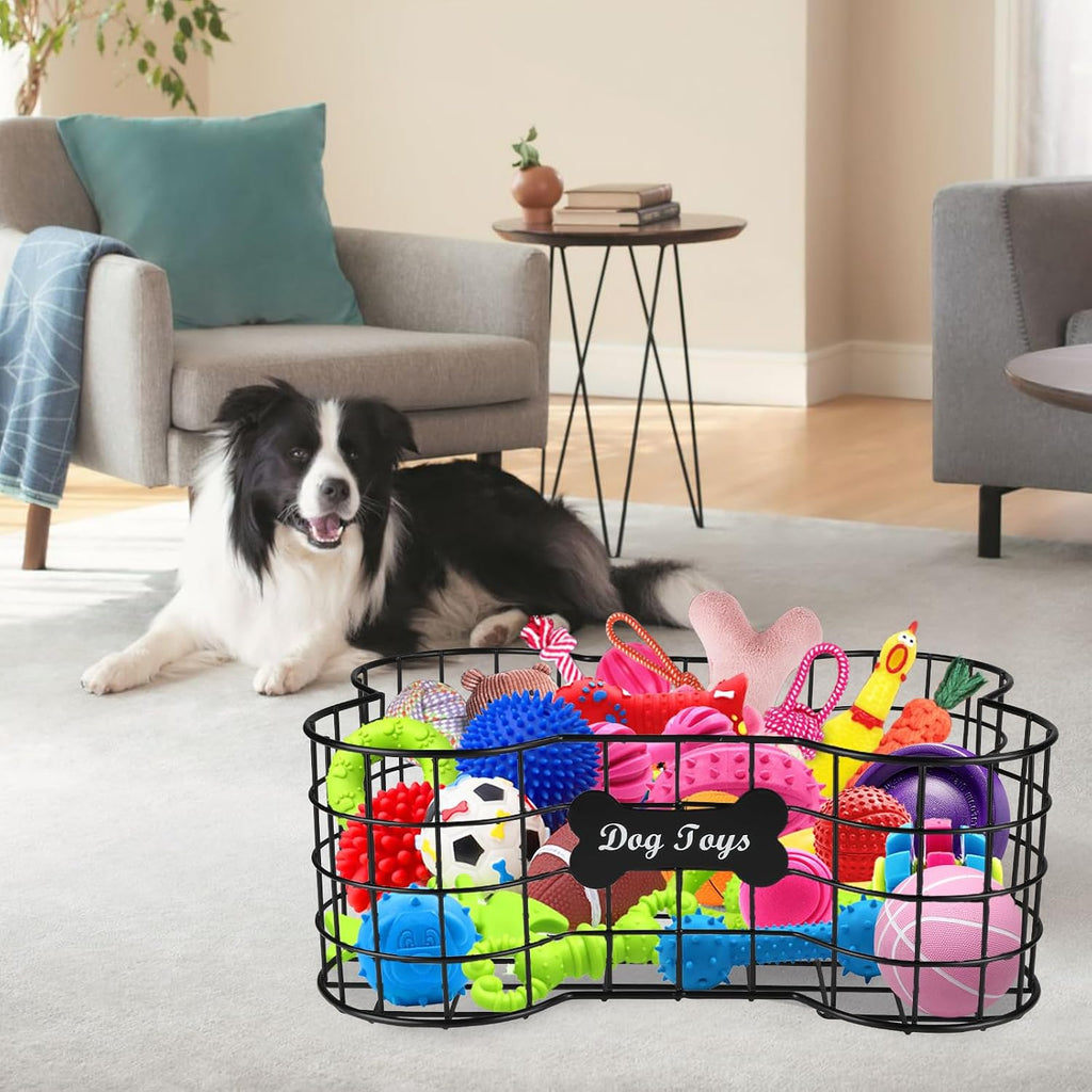 Dog Toy Basket, Bone Shaped, Black, Metal, Organizer, Storage, Pet Accessories
