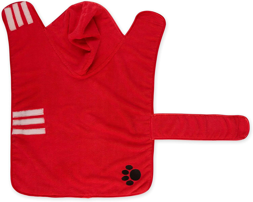 Pet Robe Collection Embroidered Absorbent Microfiber Bath Robe with Adjustable Closure, for Dogs & Cats, Large, Red