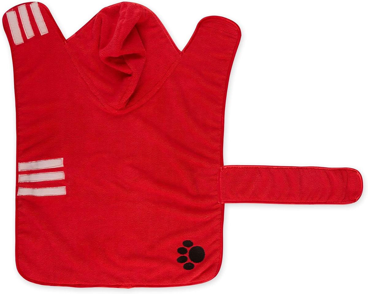Pet Robe Collection Embroidered Absorbent Microfiber Bath Robe with Adjustable Closure, for Dogs & Cats, Large, Red