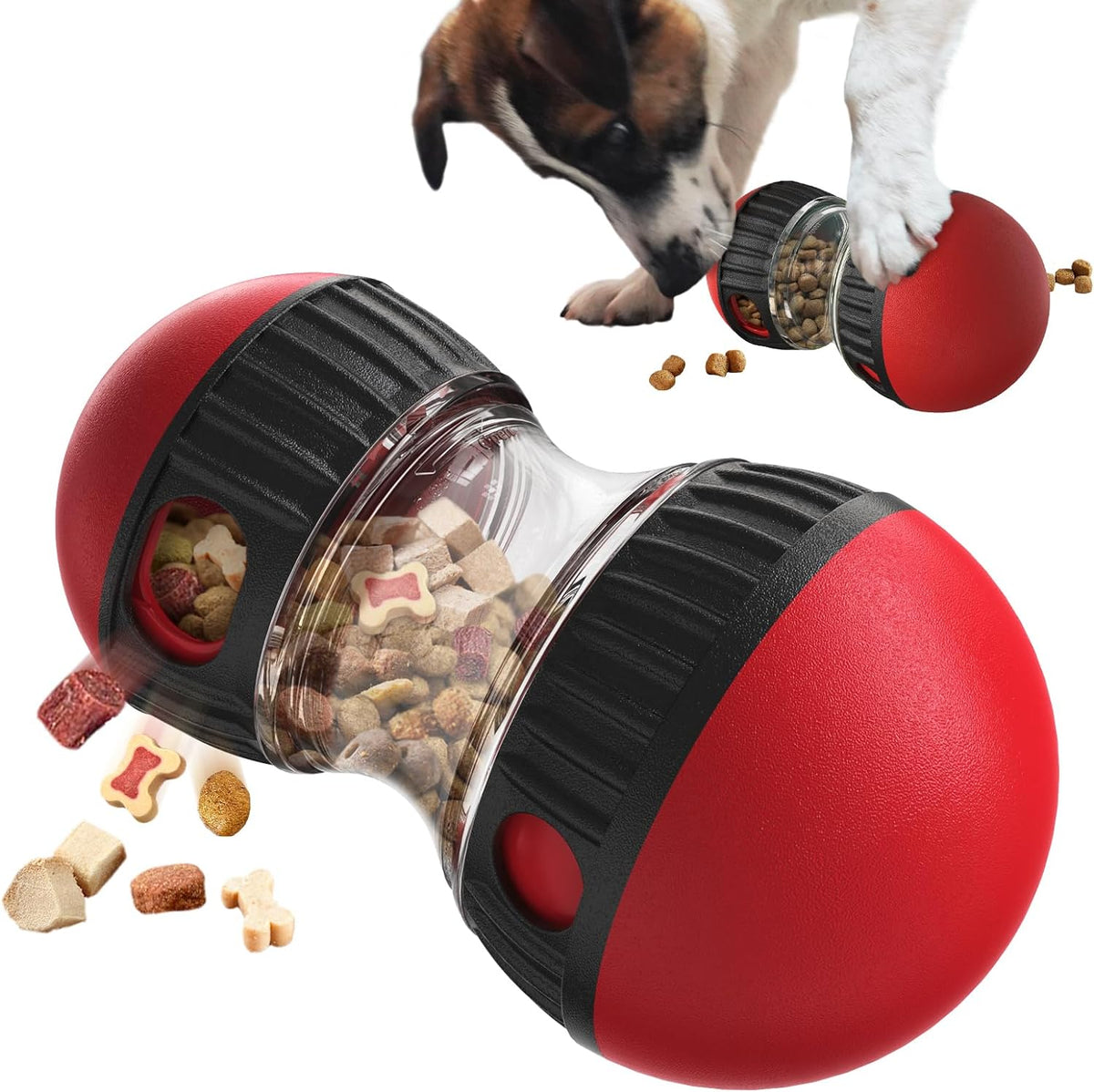 Dog Puzzle Toy Treat Dispenser Ball, Adjustable Rolling Dog Enrichment Toy & Slow Feeder for Medium Large Dogs, Mental Stimulation Toy to Keep Dogs Busy, L Red