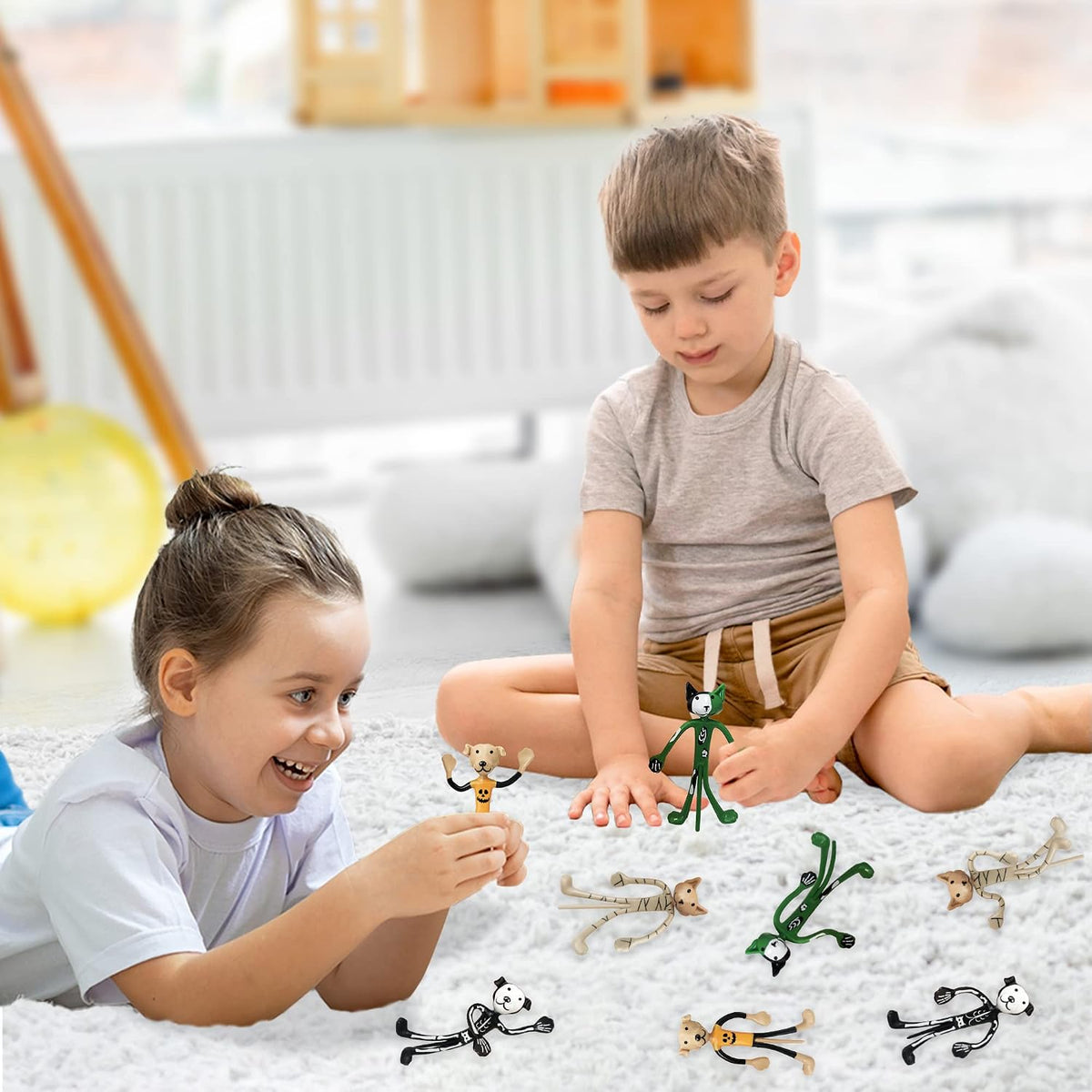 Halloween Bendable Figures - Set of 12 Flexible Dog and Cat Toys in 4 Spooky Designs, Fun Halloween Toys for Kids, Non-Candy Trick or Treat Supplies, and Party Favors
