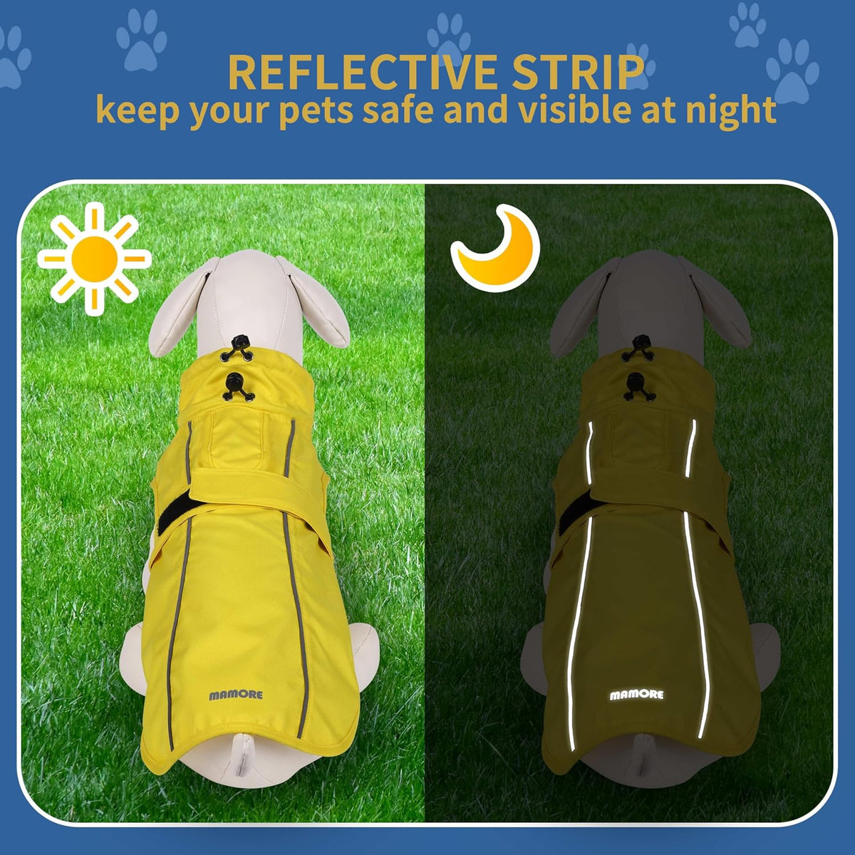 Waterproof Dog Raincoat with Reflective Strip, Adjustable Breathable Rain Coat Jacket with Leash Hole for Dogs (Orange, Medium)