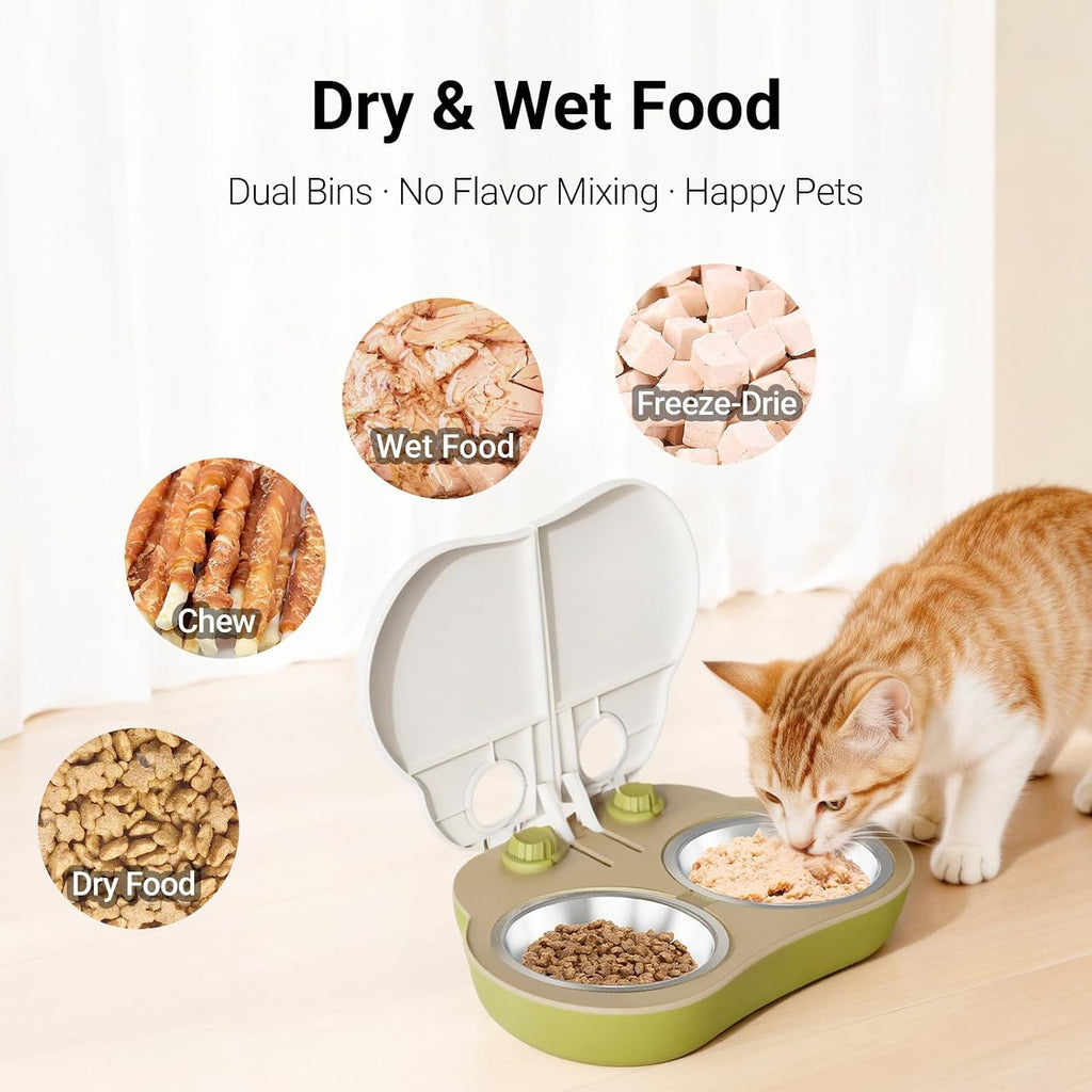 2-Meal Automatic Wet Food Feeder with Ice Packs,48H Timer, Cats & Small Dogs, Battery Operated, Dual Trays