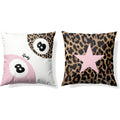 18X18 in Durable Linen Animals Printed Fabric Cushion Covers (2-Piece Set) - Stain Resistant Pink Cheetah Print & Lucky 8-Ball Design, Preppy Blend Sweet Look, Girls’ Bedroom Accent Gift for Cheetah Lovers
