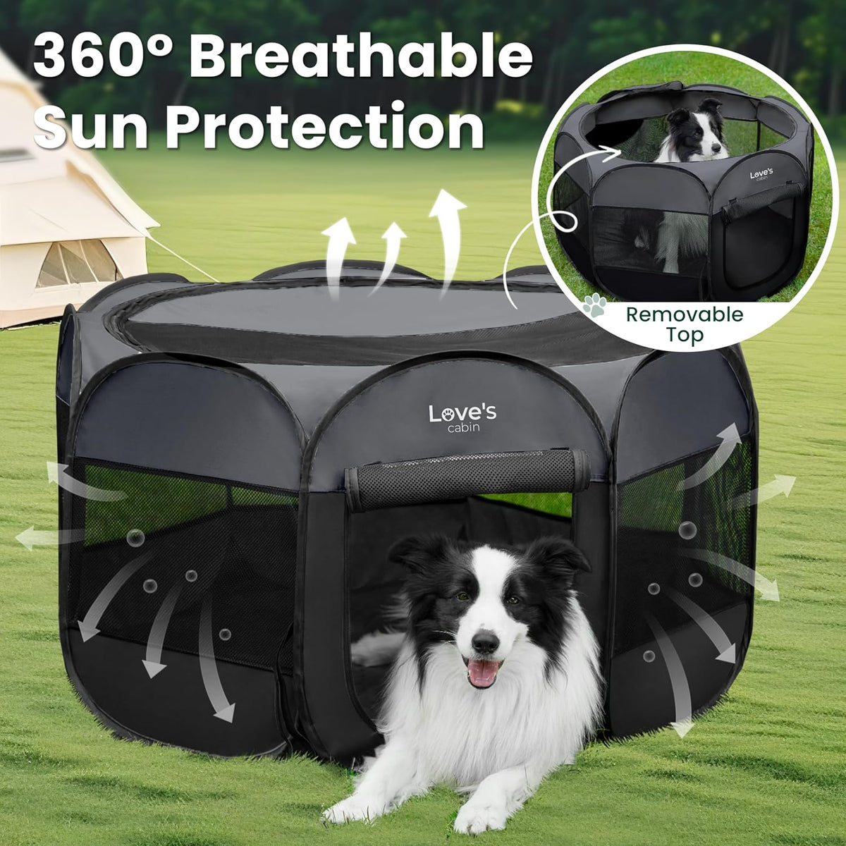 Pet Puppy Dog Playpen, Small Dog Tent Crates Cage Indoor/Outdoor, Portable Playpen for Cat, Foldable Pop up Dog Kennel Playpen with Carring Case, Removable Zipper Top, Dark Grey