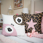 18X18 in Durable Linen Animals Printed Fabric Cushion Covers (2-Piece Set) - Stain Resistant Pink Cheetah Print & Lucky 8-Ball Design, Preppy Blend Sweet Look, Girls’ Bedroom Accent Gift for Cheetah Lovers
