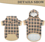 Plaid Dog Hoodie - British Style Warm Dog Sweater Shirt with Leash Hole,Pitbull Clothes Outfits,Winter Coat Apparel for All Breeds Puppy Girl Boy-Cat Apparel,Beige Xl-Xxlarge