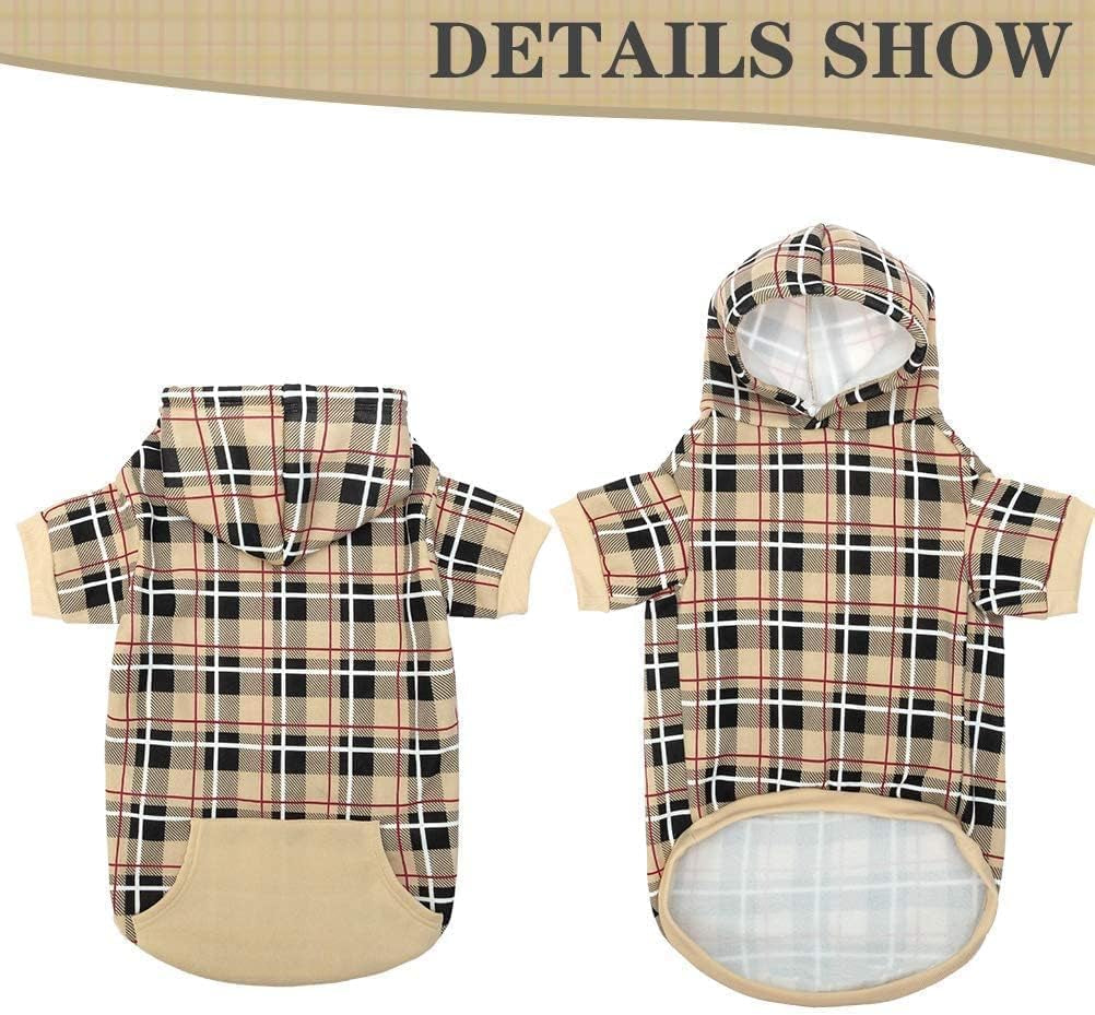 Plaid Dog Hoodie - British Style Warm Dog Sweater Shirt with Leash Hole,Pitbull Clothes Outfits,Winter Coat Apparel for All Breeds Puppy Girl Boy-Cat Apparel,Beige Xl-Xxlarge