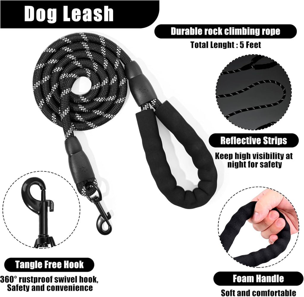 Dog Harness Collar and Leash Set - Dog Halter Harnesses Fits Small Medium Dogs (Black-M)