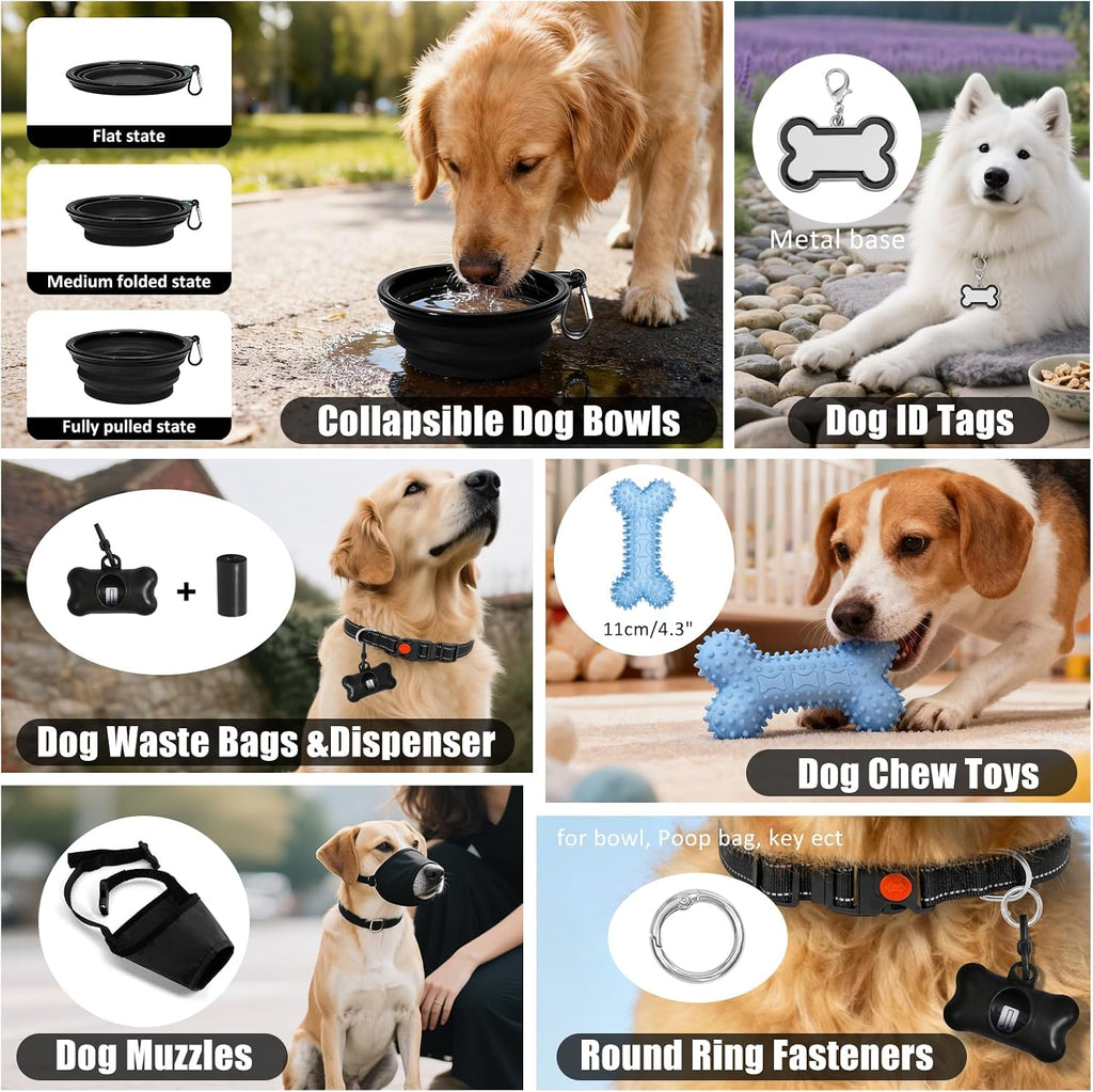 Dog Harness Collar and Leash Set - Dog Halter Harnesses Fits Small Medium Dogs (Black-M)