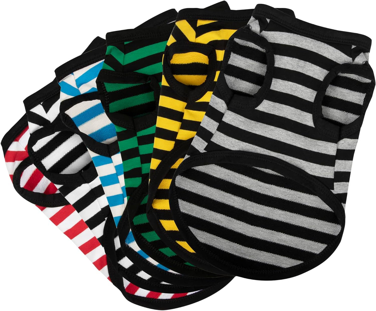 6-Piece Striped Shirt Set: Cotton Sleeveless Puppy Dog Shirts, Breathable Pet Apparel Tank Tops, Colorful Sweatshirts for Small & Medium Dogs