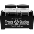 Dog Treat Container,Wooden Dog Biscuit Organiser with 2 Plastic Jars,Pet Treat Station for Dog and Cat,Storage Canister for Pet Owners and Lovers (Black)