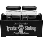 Dog Treat Container,Wooden Dog Biscuit Organiser with 2 Plastic Jars,Pet Treat Station for Dog and Cat,Storage Canister for Pet Owners and Lovers (Black)