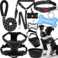 Dog Harness Collar and Leash Set - Dog Halter Harnesses Fits Small Medium Dogs (Black-M)