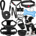 Dog Harness Collar and Leash Set - Dog Halter Harnesses Fits Small Medium Dogs (Black-M)