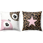 18X18 in Durable Linen Animals Printed Fabric Cushion Covers (2-Piece Set) - Stain Resistant Pink Cheetah Print & Lucky 8-Ball Design, Preppy Blend Sweet Look, Girls’ Bedroom Accent Gift for Cheetah Lovers