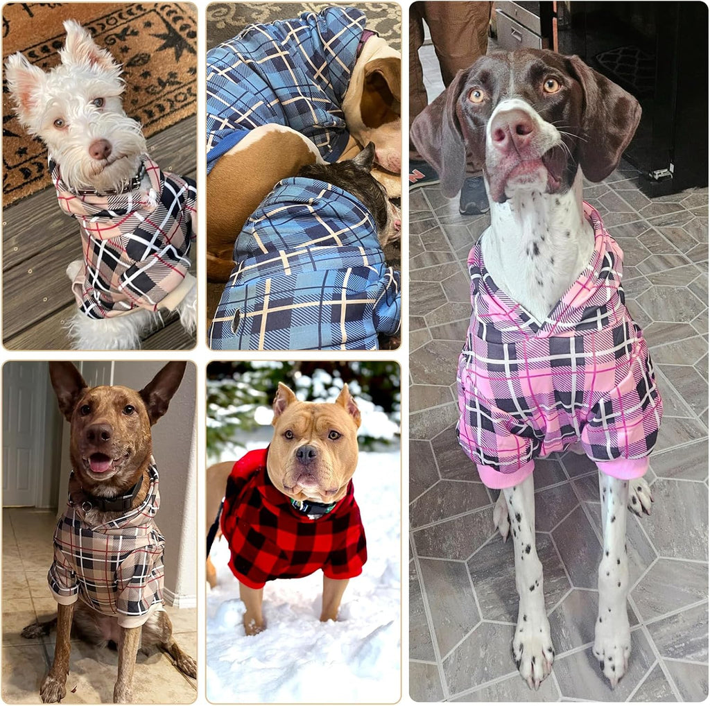 Plaid Dog Hoodie - British Style Warm Dog Sweater Shirt with Leash Hole,Pitbull Clothes Outfits,Winter Coat Apparel for All Breeds Puppy Girl Boy-Cat Apparel,Beige Xl-Xxlarge
